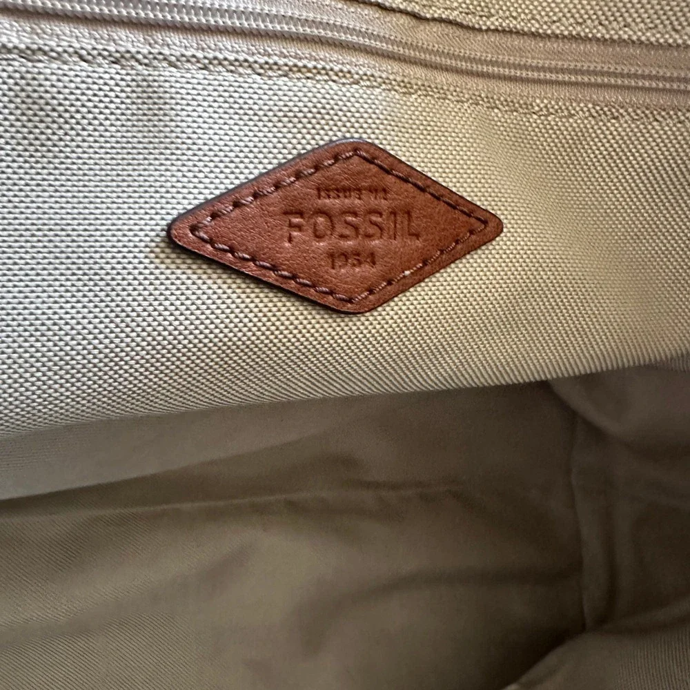 Fossil Rachel Women's Tote Bag Large Tan Heart Canvas Leather Shoulder Purse